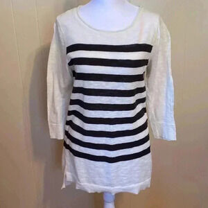 Lilla P 3/4 Sleeve Nautical White with Black Stripes Lightweight Small Sweater.